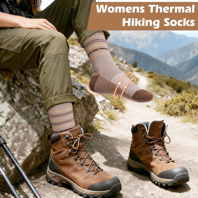SEEKSOCK Store 5 Pairs Womens Merino Wool Hiking Socks Winter Warm Crew Moisture Wicking Thick Cushioned Striped Boot Socks - Image 4